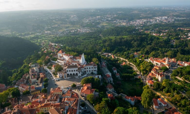 Aerial,Drone,View,Showcases,Sintra,National,Palace,Nestled,Within,Vast, Aerial,Drone,View,Showcases,Sintra,National,Palace,Nestled,Within,Vast,